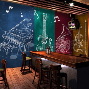 音乐餐厅酒吧清吧墙纸乐器琴行培训背景墙布影院唱吧KTV装饰壁纸