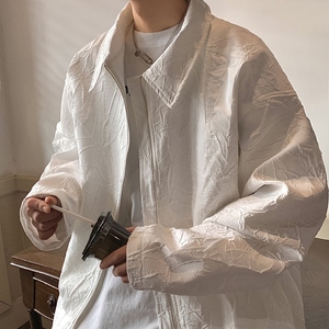 白色巴洛克外套男春秋款高级感美式复古褶皱夹克cleanfit穿搭大码