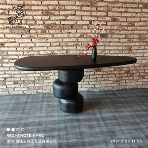 原创侘寂风碳化黑色实木原木设计艺术定制复古创意玄关桌异形桌子