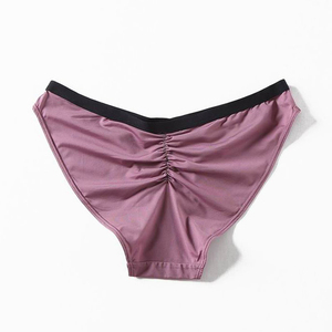 【时光小店】欧单紫色高腰 弹力背后褶皱显翘臀 女士三角内裤