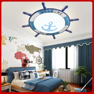 儿童房吸顶灯LED创意海盗船舵灯具男孩房间地中海风格卡通卧室灯
