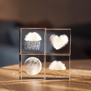 3D内雕水晶方体摆件爱心方体云彩玻璃方块男女朋友情侣创意礼物IN