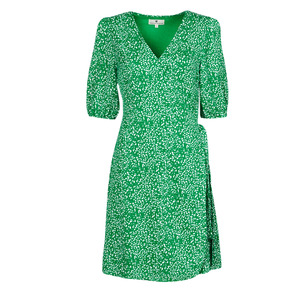 FREEMAN T.PORTER女装百搭修身显瘦深V半袖连衣裙绿色夏季24新款