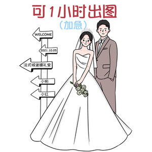 婚礼Q版手绘头像定制漫画卡通人物结婚纱照人形立牌设计约稿制作