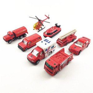 外贸小合金车消防车套装直升飞机汽艇救护车云梯消防车模型