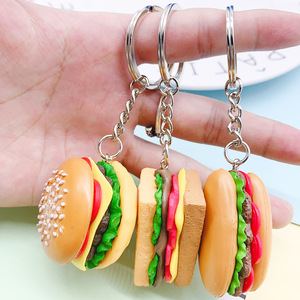 汉堡三明治钥匙扣6款PVC蛋糕薯条吊饰男女书包爆米花挂件创意礼品