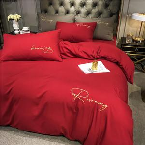 新婚床罩高端四件套红色结婚床上用品婚庆床套婚房布置家用床单喜