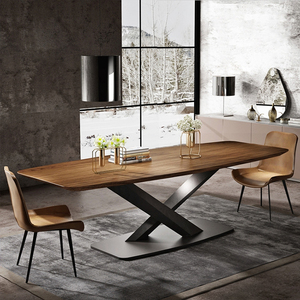 北欧胡桃木色餐桌椅组合长方形实木设计师现代简约家用轻奢复古