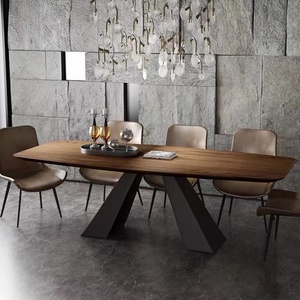 北欧实木餐桌工业风铁艺现代简约个性胡桃木色餐台长方形实用餐桌