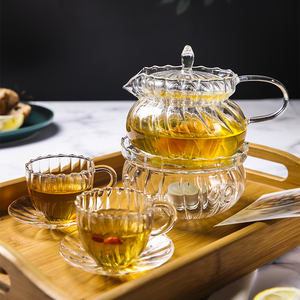 北欧耐热条纹玻璃花茶壶套装蜡烛加热花草茶具养生煮泡水果花茶壶