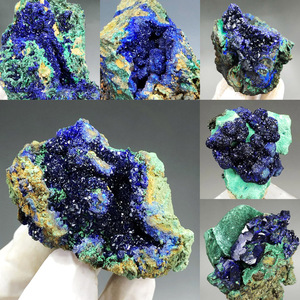 天然蓝铜矿原石孔雀石蓝色矿物晶体猫矿标本奇石观赏地质科普摆件