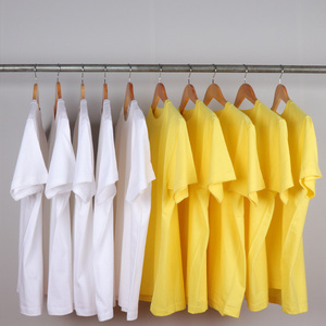 210g日系纯色T恤男士短袖圆领汗衫宽松潮流半袖重磅黄色纯棉t男女