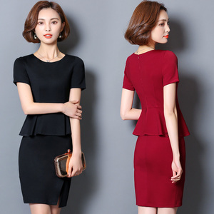 时尚OL连衣裙2021夏季新款韩版气质修身显瘦包臀大码假两件套装裙