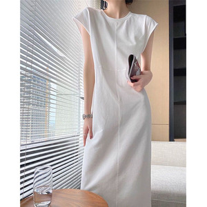 设计感圆领短袖t恤夏季韩版宽松优雅显瘦休闲直筒套头纯棉连衣裙