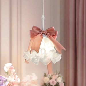 法式床头吊灯粉色蝴蝶结玻璃餐厅吧台灯创意浪漫公主风女孩卧室灯