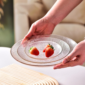 玻璃果盘轻奢描金简约家用创意现代欧式客厅茶几水果干果盘糖果盆