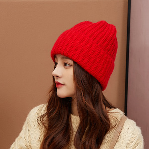 女红色本命年帽子秋冬季百搭加厚保暖冬天骑车护耳可爱针织毛线帽