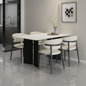 意式极简纯白岩板餐桌简约轻奢现代家用小户型长方形餐桌椅组合子