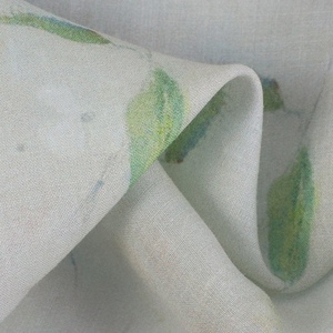 新款42支天丝苎麻印花面料 手工旗袍连衣裙衬衫布料  绿色叶子布