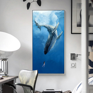 北欧风格玄关装饰画深海鲸鱼单幅入户玄关装饰挂画小清新风格壁画