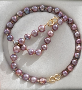 炫彩极光大妖紫爱迪生巴洛克珍珠，12-14mm项链，13-15mm手链