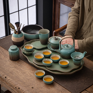 家用陶瓷茶盘大号窑变创意中式干泡茶台功夫茶具带排水泡茶盘茶壶