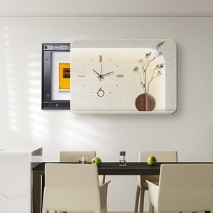 北欧绿植电表箱装饰画带钟表电闸箱开关遮挡画高级感配电箱壁挂画