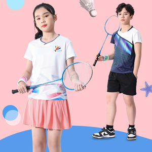 羽毛球服女童运动服套装男童定制儿童乒乓网球羽毛球服女训练服夏