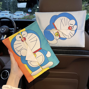 车内纸巾盒创意可爱卡通叮当猫网红款车载多功能抽巾盒收纳盒挂式