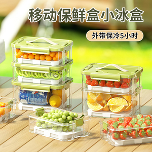 手提保鲜盒便携外出户外春游食品级收纳带冰盒野餐盒子水果便当盒