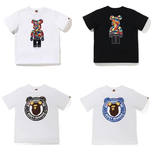 日本Bape童装男童夏装潮牌短袖T恤 卡通暴力熊儿童装迷彩透气半袖
