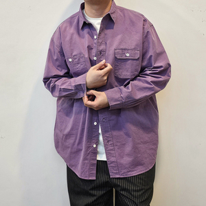 日潮紫标平替3202工装衬衫长袖男外套cityboy复古春宽松口袋衬衣