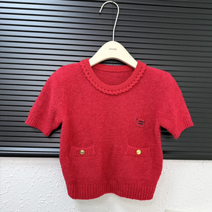 广州十三行高货女装内搭设计感小众洋气减龄本命年红色针织衫毛衣