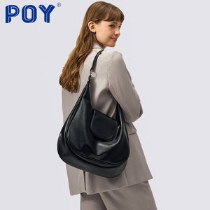 POY 托特包女大容量包包上课上班背包黑色通勤单肩包叶舒华同款包