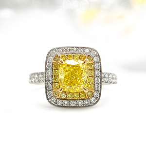 一克拉培育黄钻钻戒垫形钻石豪华双围镶款式-戒指可定制同款