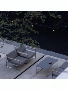 户外桌椅北欧简约时尚风格售楼部花园定制柚木不锈钢沙发座椅组合