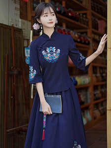 唐装中式女装中国风禅意茶艺服装套装复古民国改良旗袍上衣民族风