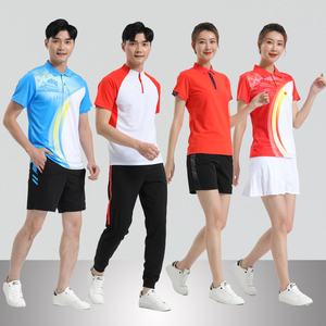2022新款中国红羽毛球服套装男女款夏文化衫定制乒乓球衣短袖上衣