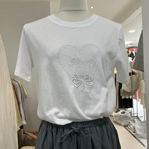 XHM1677重工刺绣夏季短袖T恤女韩国东大门蝴蝶结爱心立体圆领上衣