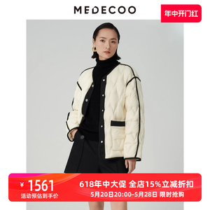 MEDECOO/墨蒂珂2023冬新款女装羽绒服轻薄香风优雅撞色外套夹克