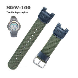 军绿色尼龙表带 适配卡西欧CASIO SGW-100-1V 表带  手表带配件