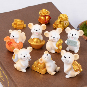 树脂摆件工艺品 发财鼠小动物蛋糕装饰摆件元宝金币老鼠新年贺春