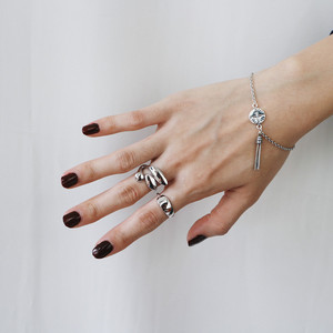韩版小众S925纯银戒指女组合几何光面戒子简约开口食指中指指环潮