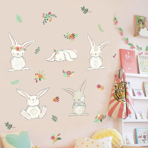 墙贴简约北欧风格贴纸可爱兔子儿童房装饰幼儿园背景布置壁画自粘