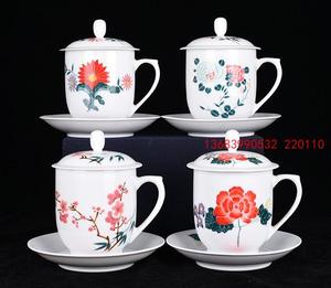 古董古玩古瓷器收藏  文革中国醴陵款釉中彩四季花卉纹茶杯1套4个