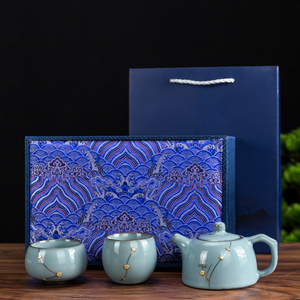 复古官窑茶壶一壶两杯家用茶杯简约礼盒手工焗钉茶碗陶瓷茶具盖碗