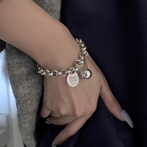 韩版复古泰银luck吊牌手链女ins小众设计冷淡风个性粗款链条手环