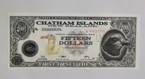 新西兰查塔姆群岛2002年15元塑料钞全新002288
