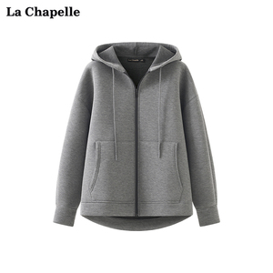 拉夏贝尔/La Chapelle连帽抽绳拉链宽松休闲卫衣外套女宽松上衣冬