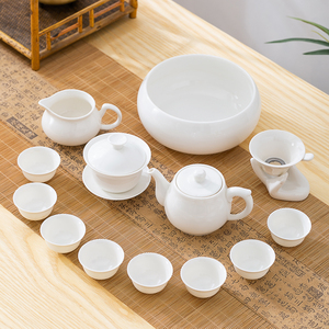 羊脂玉瓷功夫茶具大套装整套简约家用泡茶器茶道茶杯盖碗茶壶特价